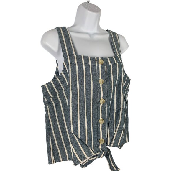 Sonoma Striped Denim Button-Front Tank Top With Tie Detail Size Small - Picture 2 of 8